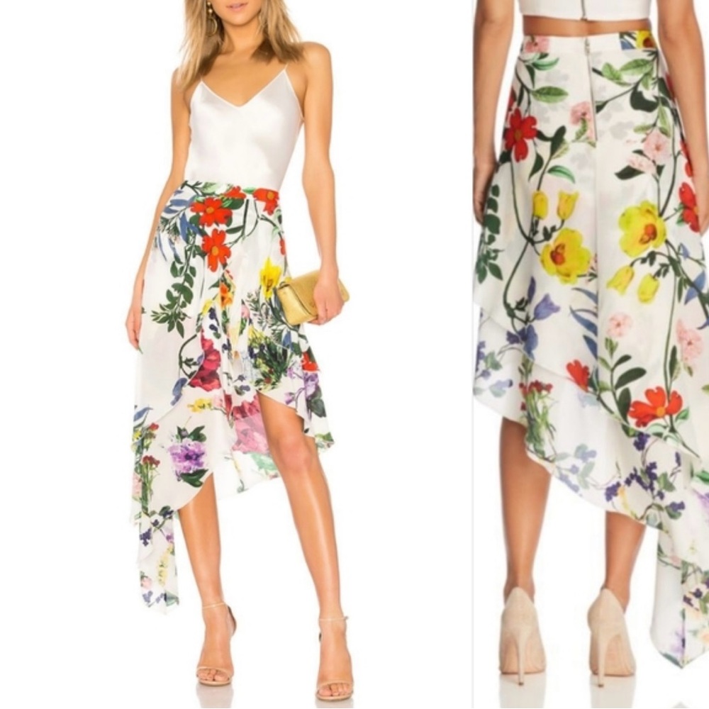 Alice+Olivia Vibrant Floral Asymmetrical Skirt
